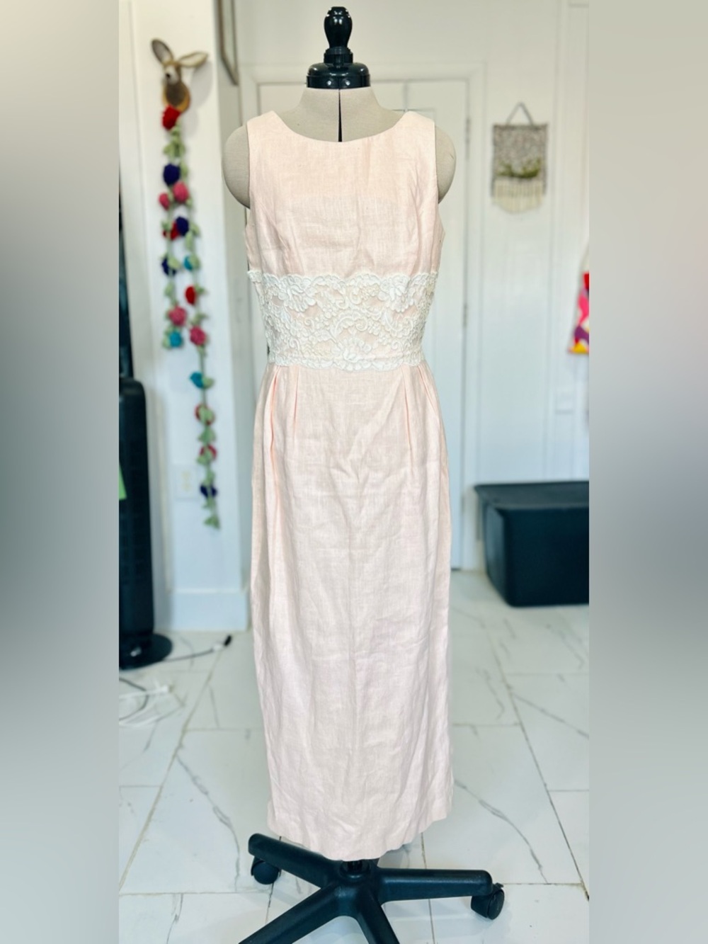 Donna Morgan Blush Pink Maxi Dress with White Lace Waist